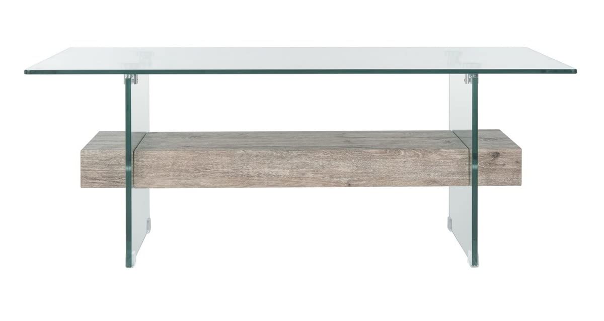 Safavieh Kayley Modern Glass and Grey Oak Coffee Table - Stylish Living Room Centerpiece for Home Décor