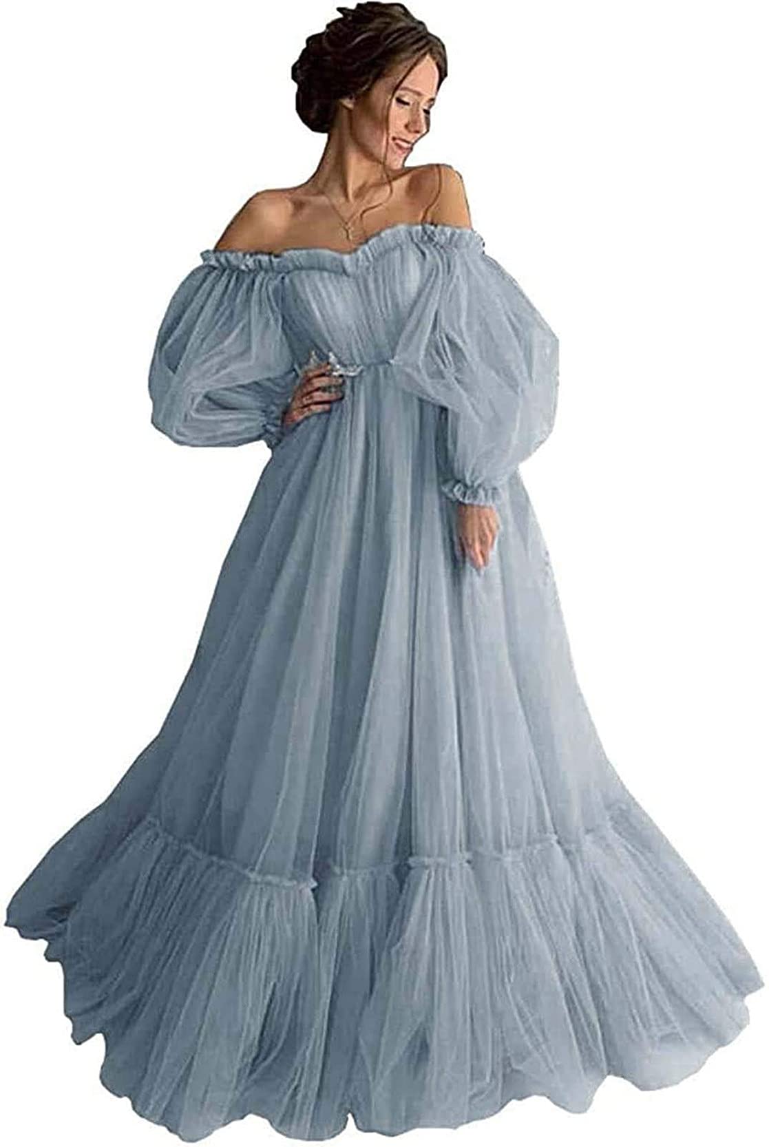 Elegant Off-the-Shoulder Puffy Sleeve Prom Dresses for Women - Tulle Ball Gown with Sweetheart Neckline for Formal Evening Parties, Homecoming, and Special Occasions