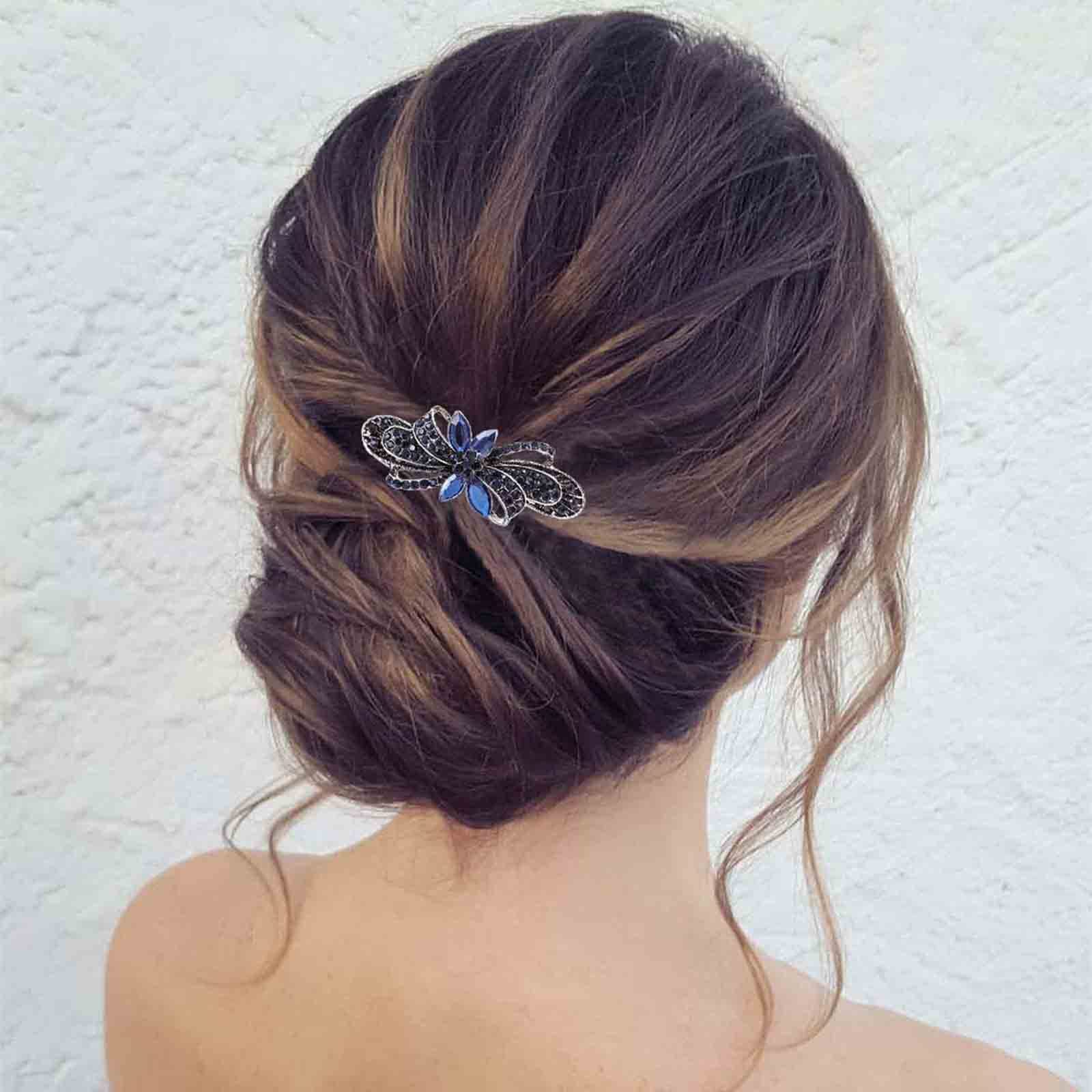 Elegant Rhinestone Wedding Hair Clip - Blue Crystal Bridal Hair Barrette for Women & Girls | Shimmering Bride Headpiece, Sapphire Crystal Hair Accessory for Weddings, Prom, Parties & Special Occasions