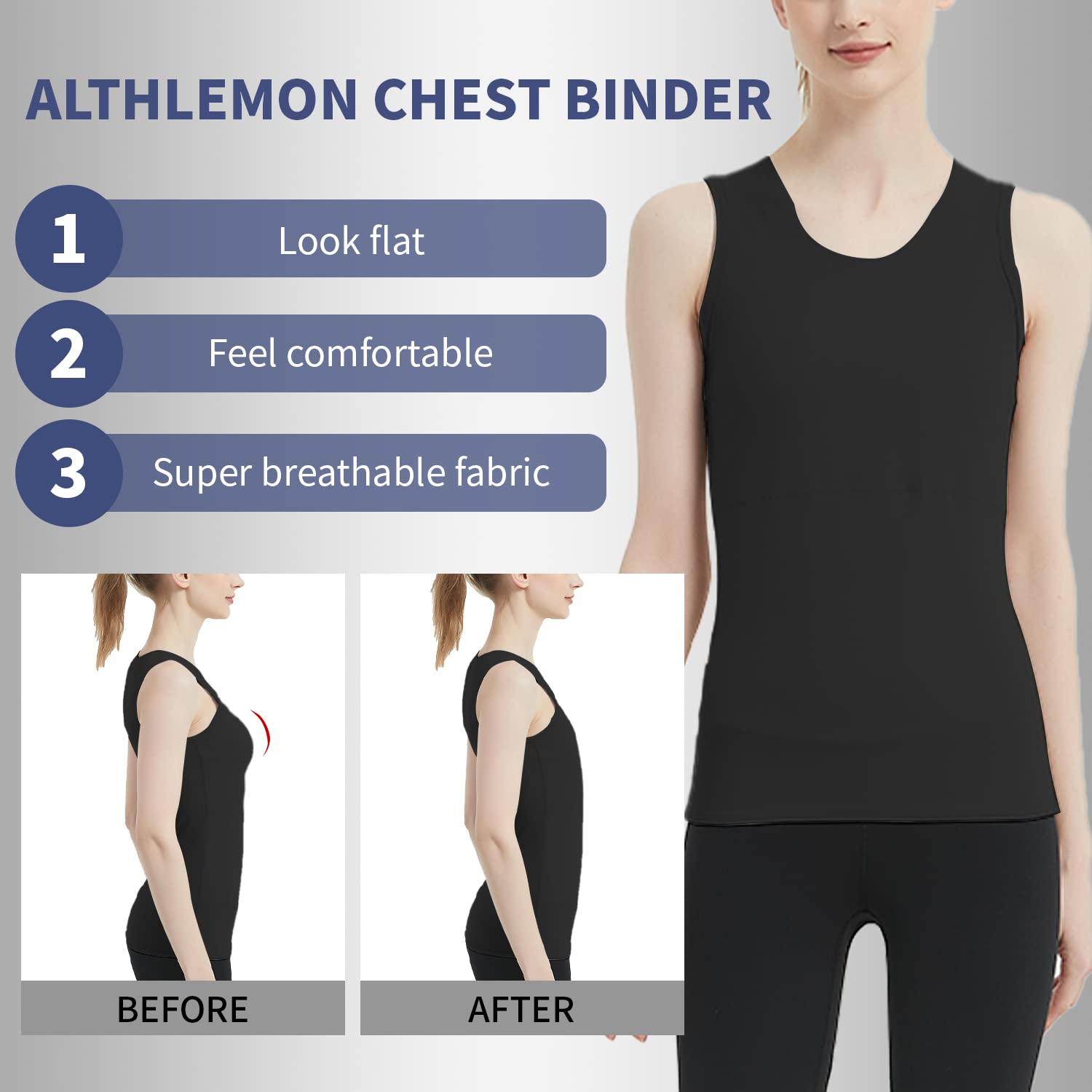 FTM Chest Binder for Transgender Men & Tomboy - Breathable Compression Binder Top for Binding & Flat Chest - Ideal for Daily Wear, Workouts & Cosplay
