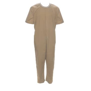 BENEFIT WEAR Men's Twill Anti-Strip Overalls Jumpsuit - One-Piece Back Zipper Coveralls for Alzheimer's Patients (Size L, Khaki) - Comfortable Workwear for Caregivers & Seniors