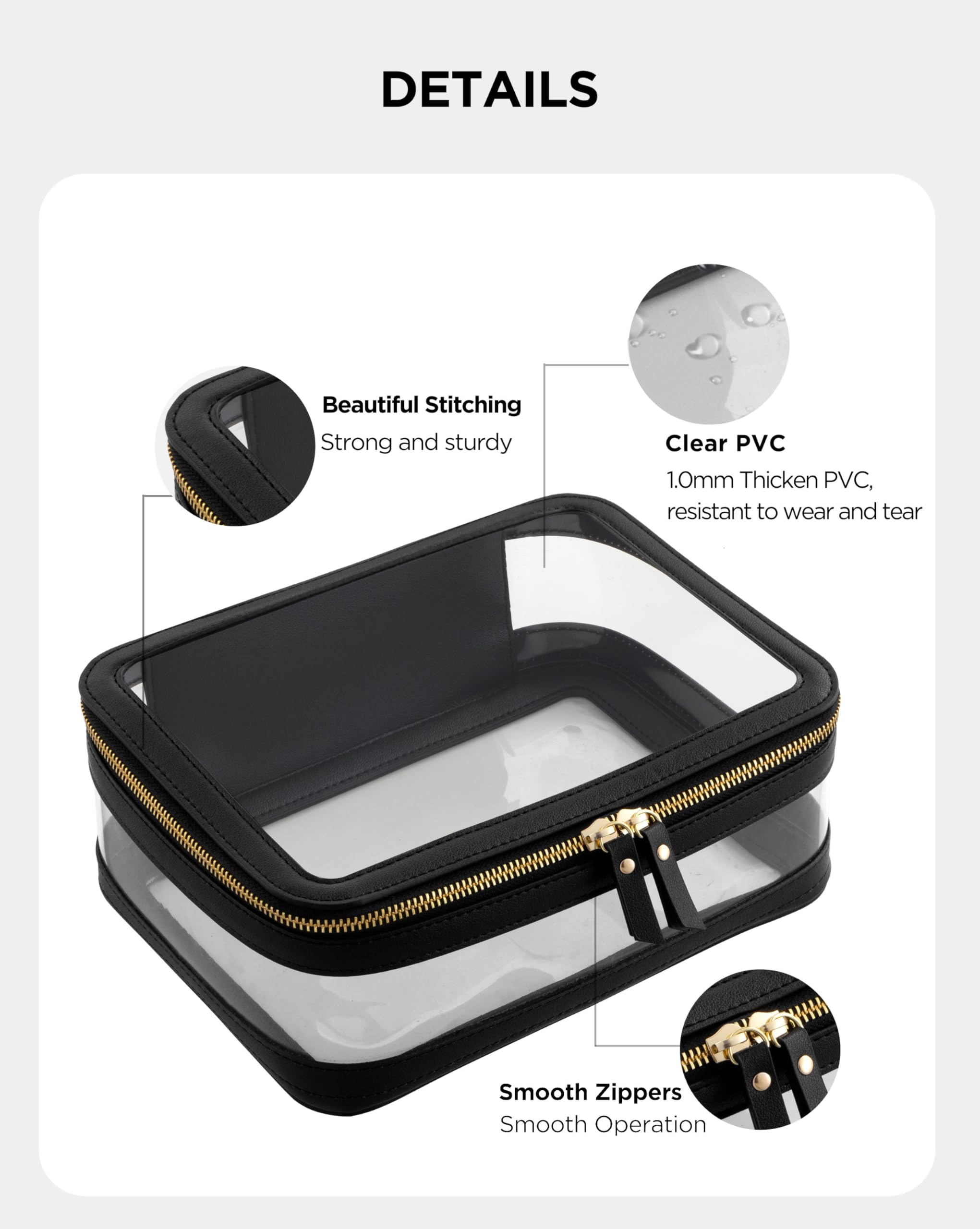 2 Pack Clear Waterproof Makeup Bag for Women - Travel Cosmetic Organizer Pouch, Portable Toiletry Bag for Makeup Brushes & Essentials (Black) - Perfect for Gym, Travel & Daily Use