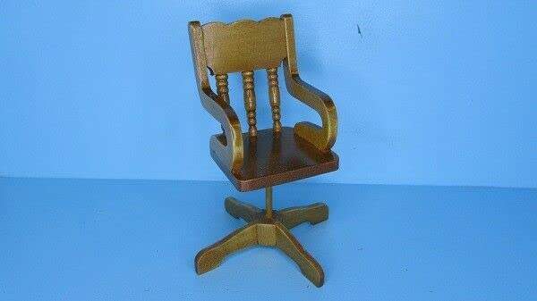 Miniature Swivel Wood Office Desk Chair for Dollhouse - Walnut Finish, Vintage Dollhouse Furniture - Perfect for Dollhouse Decor, Miniature Office Setup, and Collectible Displays