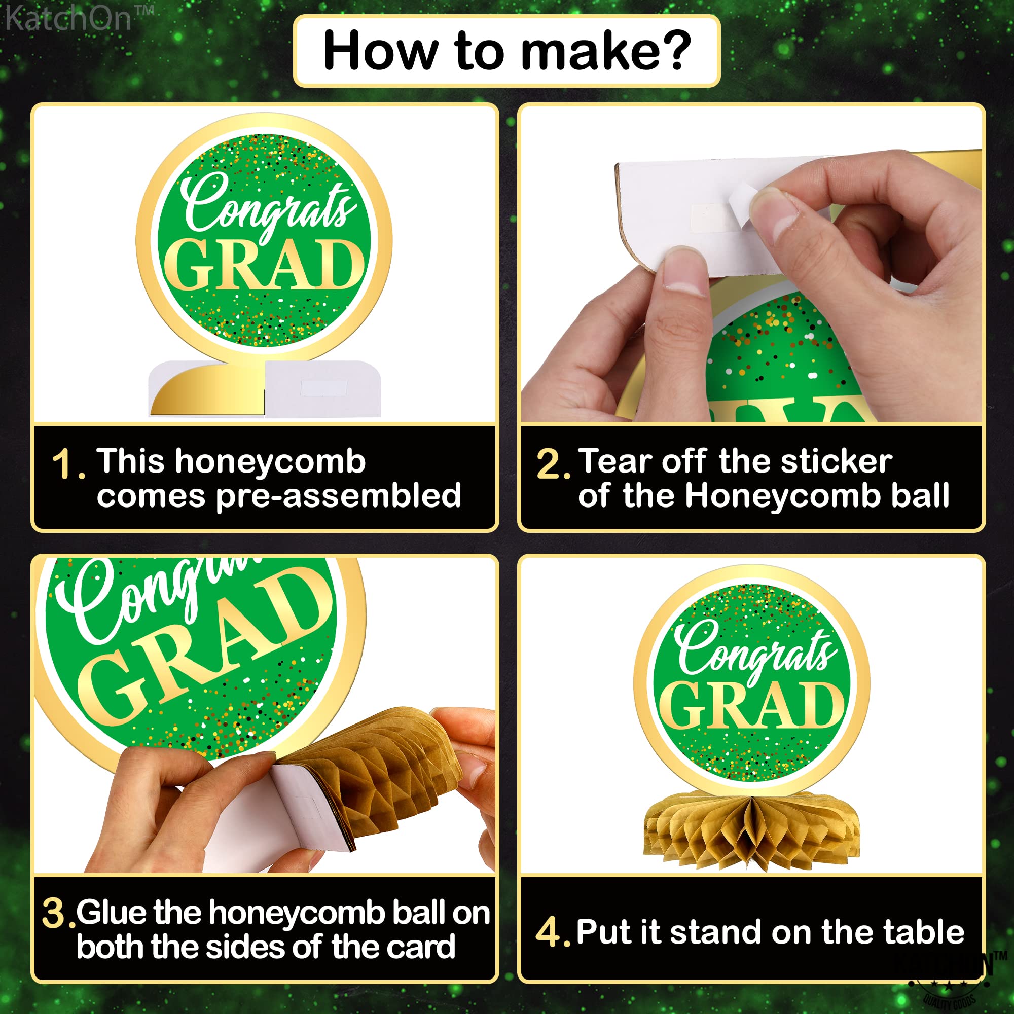 KatchOn Light Green & Gold Graduation Centerpieces for Tables 2025 - Pack of 9 Honeycomb Decorations | Congrats Grad Party Supplies | Perfect for Graduation Ceremonies, Banquets & Photo Backdrops