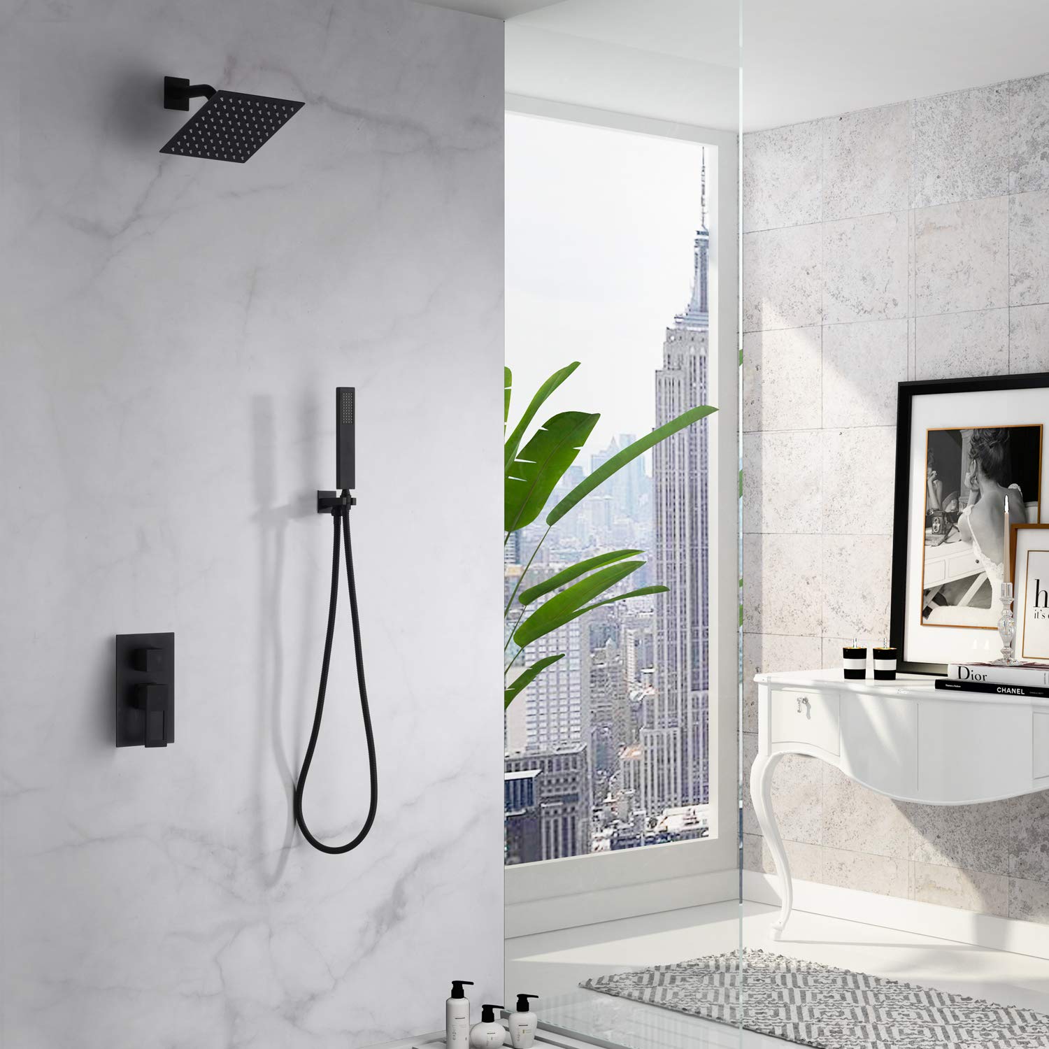 Premium Matte Black Shower Faucet Set - Modern Bathroom Fixtures with Rain Showerhead - Perfect for Luxury Spa Experience & Contemporary Home Decor