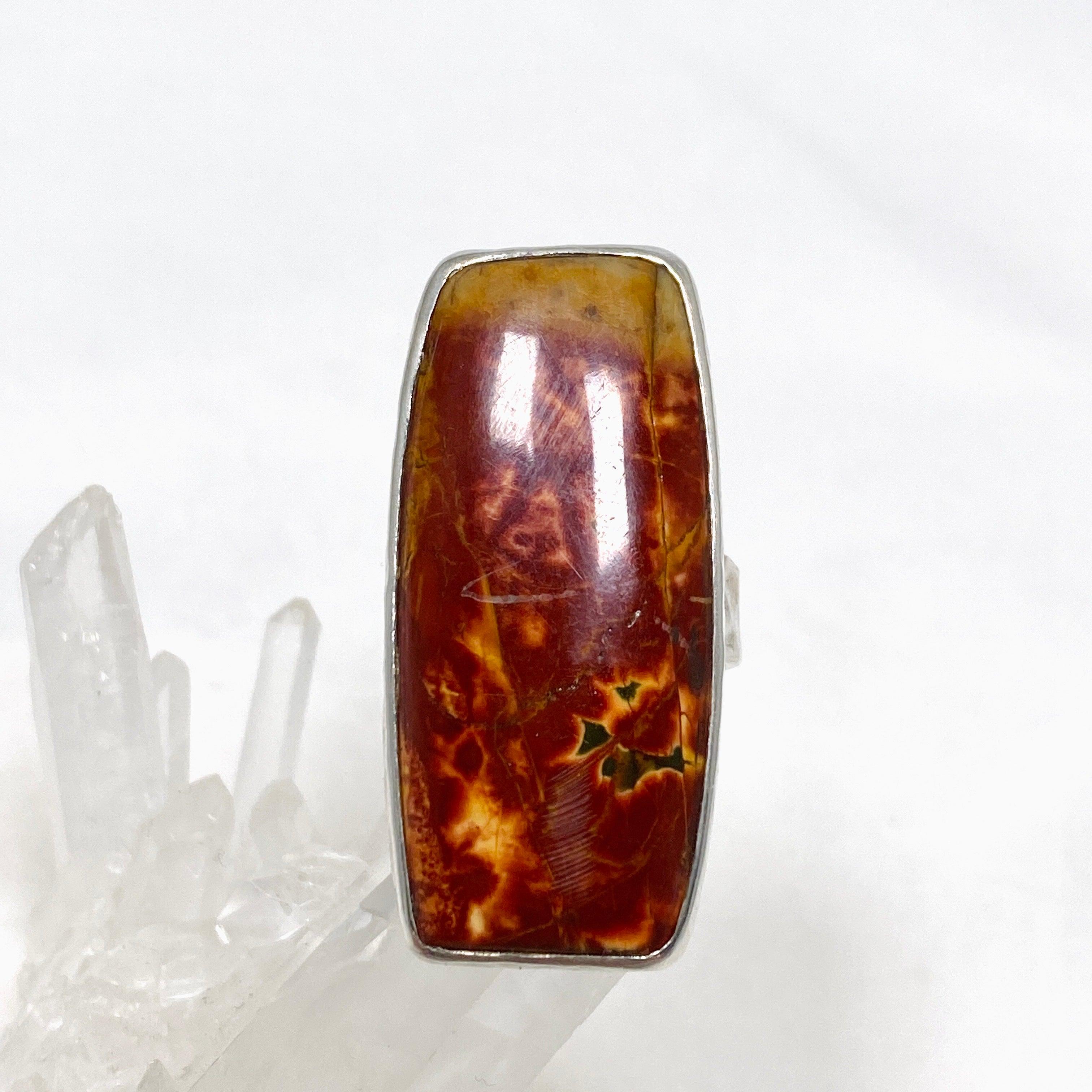 Cherry Creek Jasper Hammered Band Rectangular Ring - Size 8 KRGJ1606 - Handmade Boho Jewelry for Women, Perfect for Everyday Wear & Special Occasions
