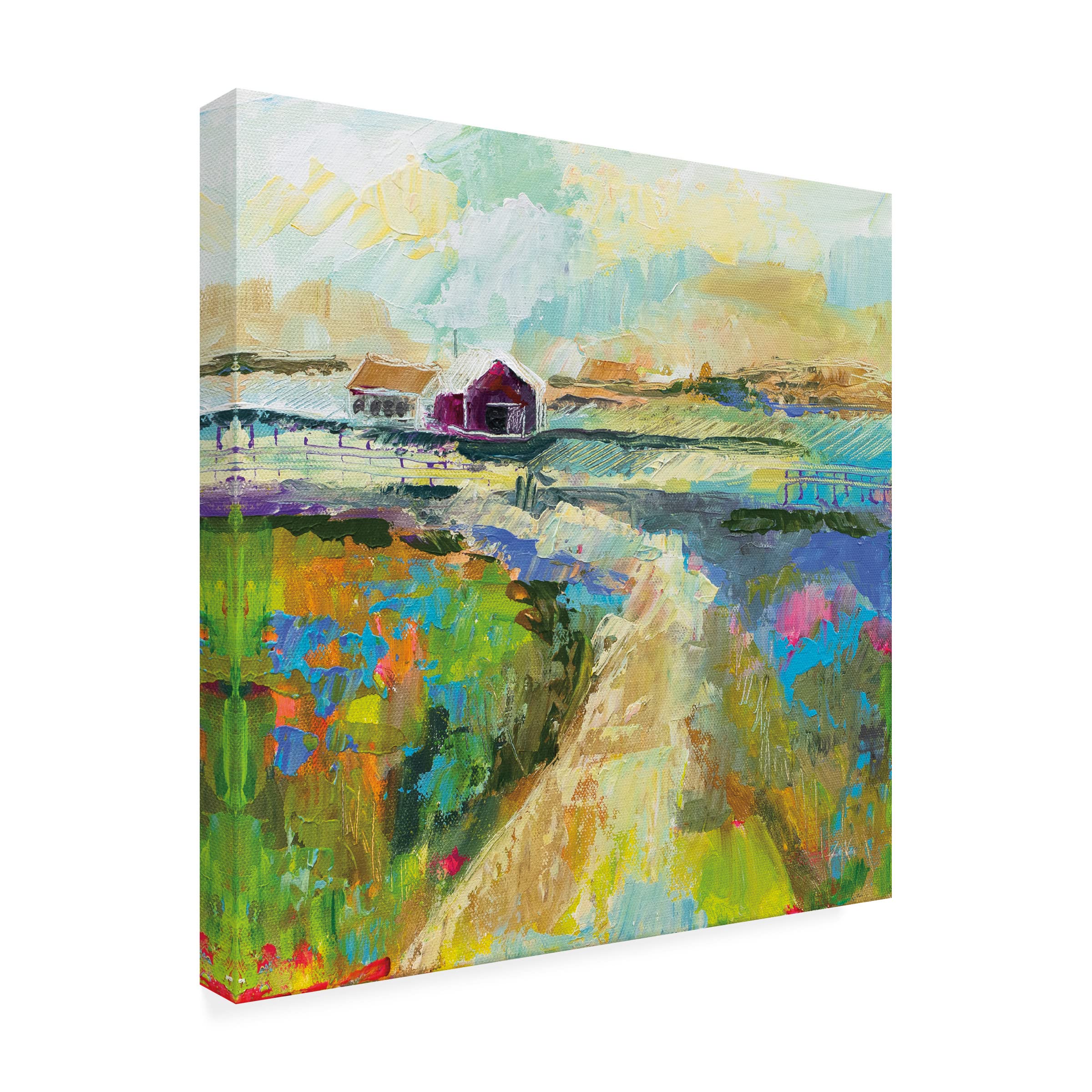 Trademark Fine Art 'The Pasture' by Jeanette Vertentes - 18x18 Stretched Canvas Wall Art - Handmade Landscape Painting for Living Room, Bedroom & Office Decor