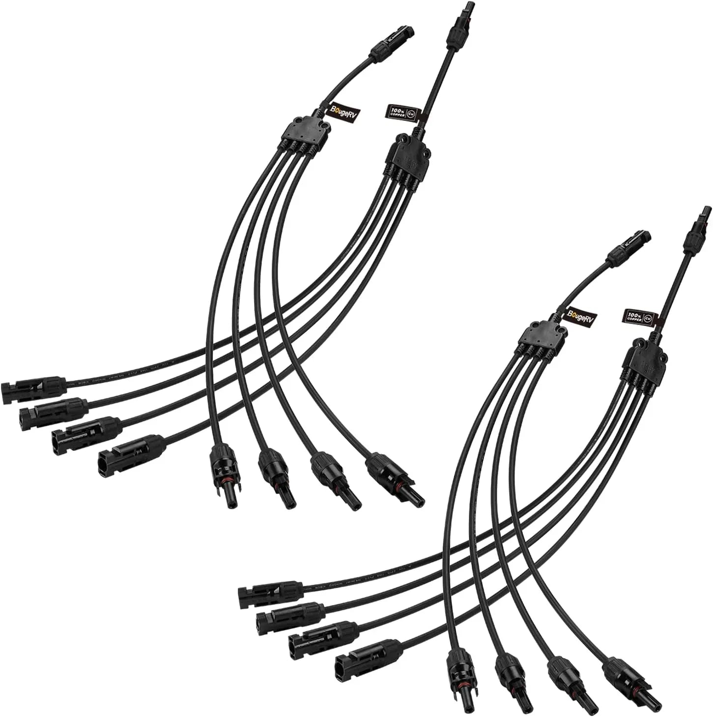 BougeRV 1 to 4 Solar Panel Parallel Connectors Kit - High Efficiency Solar Cable Wire for RV, Boat, Off-Grid Power Systems - Perfect for Camping & Emergency Power Backup