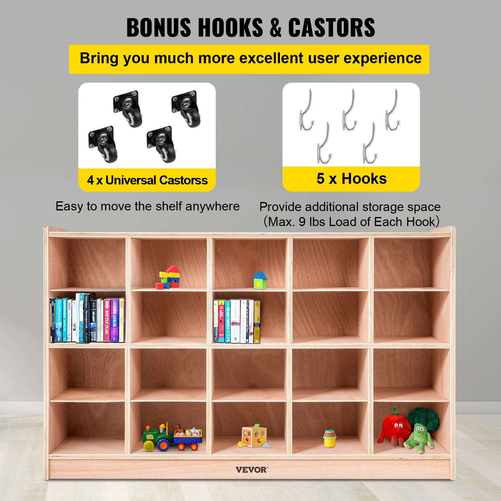 VEVOR 20-Section Classroom Cubbies Storage Cabinet - Organizer for School, Kindergarten & Home - Perfect for Toys, Books & Supplies Storage (Ideal for Daycare, Playroom & Classroom Organization)