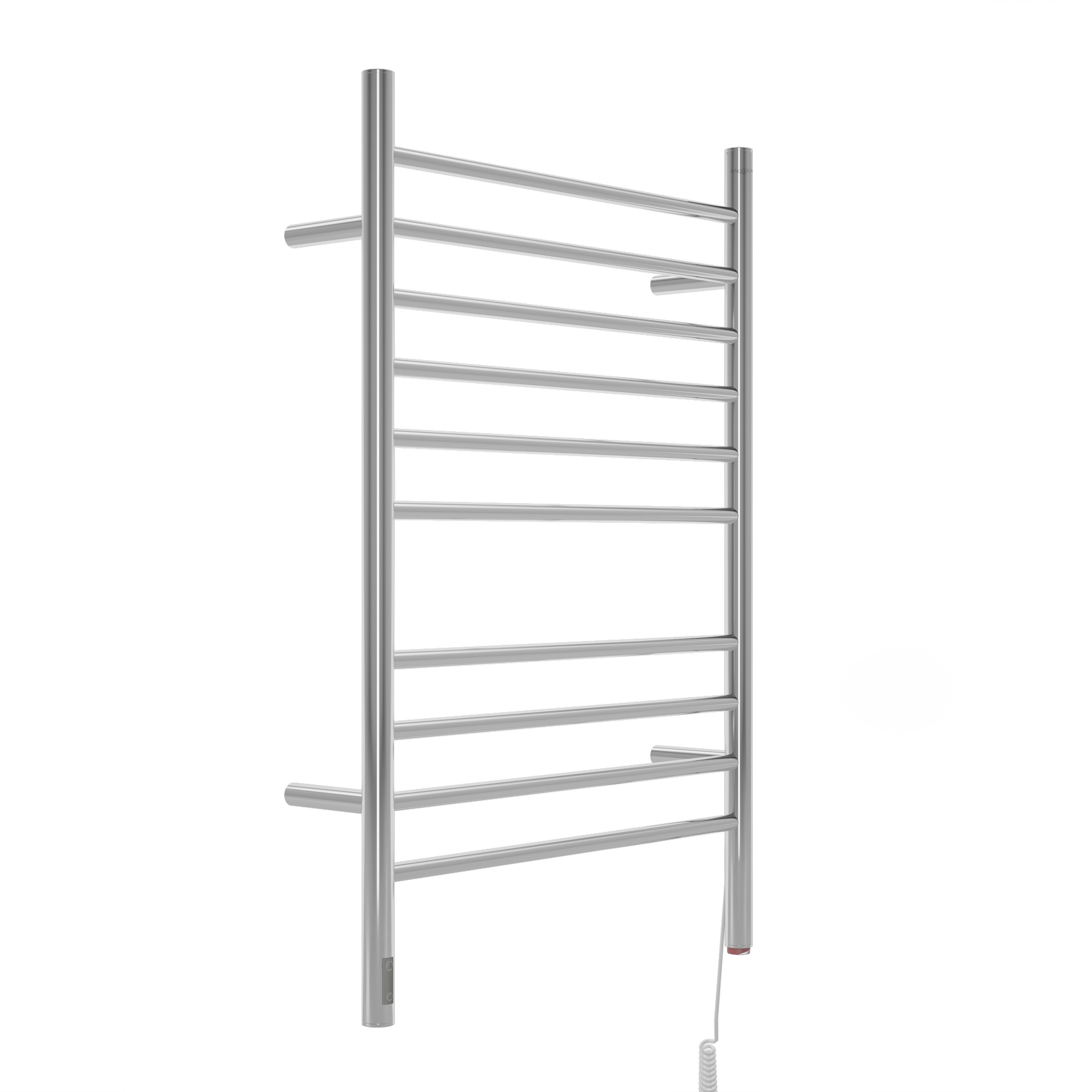Argenta OBT 10 Bar Hardwired & Plug-in Electric Towel Warmer with Timer - Polished Stainless Steel - Perfect for Bathroom, Spa & Luxury Home Use