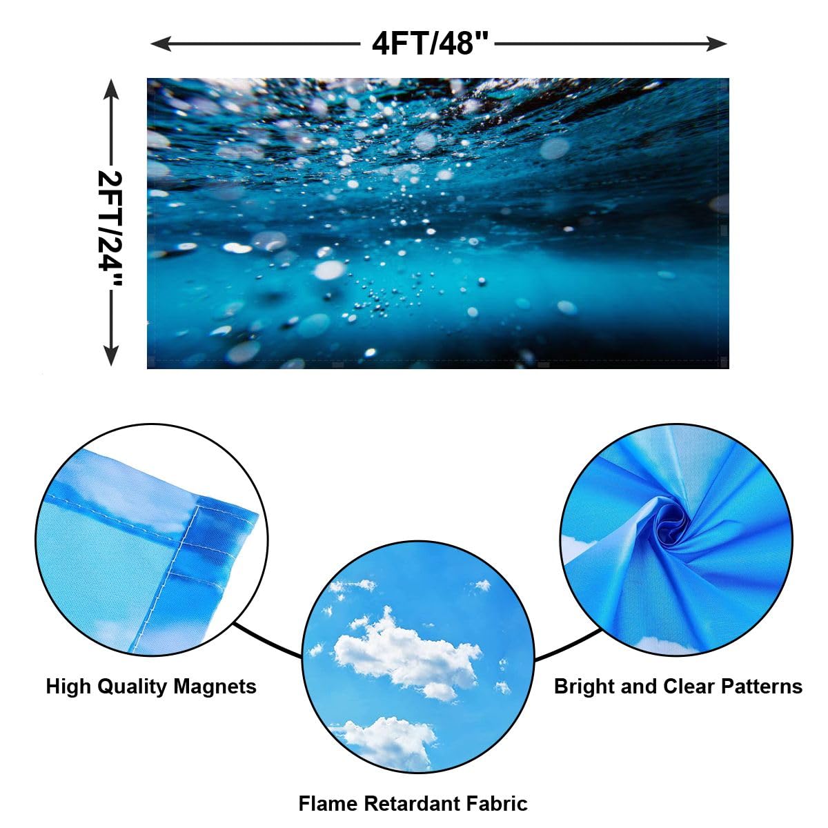 4-Pack Underwater Bubbles Magnetic Fluorescent Light Covers (4x2ft) - Decorative Ceiling Panel for Classroom, Office & Home - Create Ocean Ambiance for Relaxation & Learning Spaces