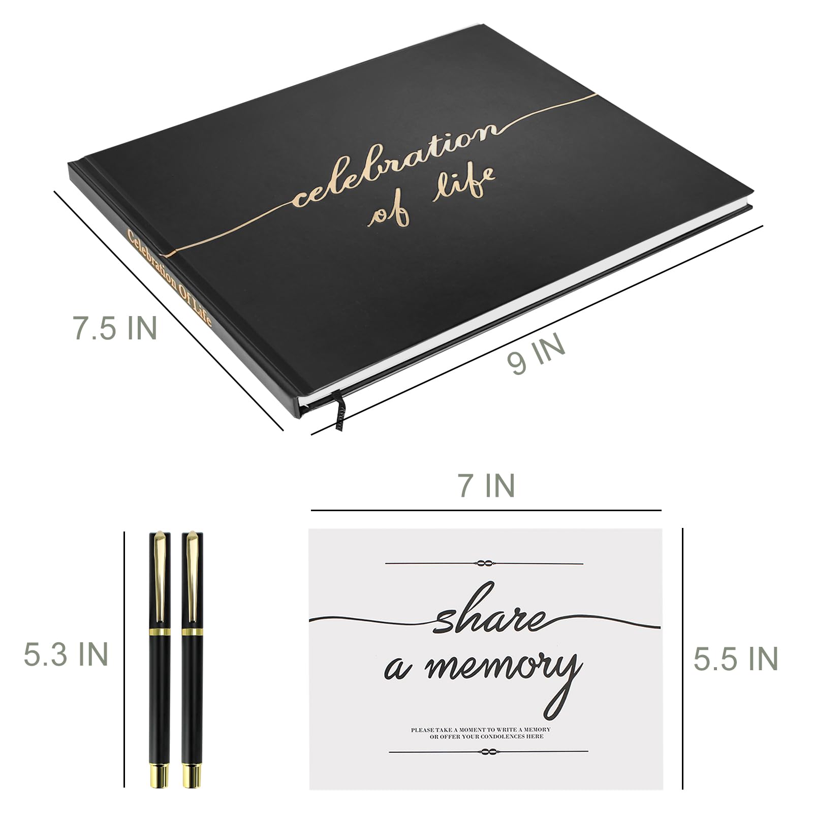 Elegant Black Hardcover Funeral Guest Book for Memorial Service & Celebration of Life - Includes Memory Table Sign & 2 Pens - Holds 240+ Signatures - Perfect for Funeral Services, Memorial Gatherings & Life Celebrations