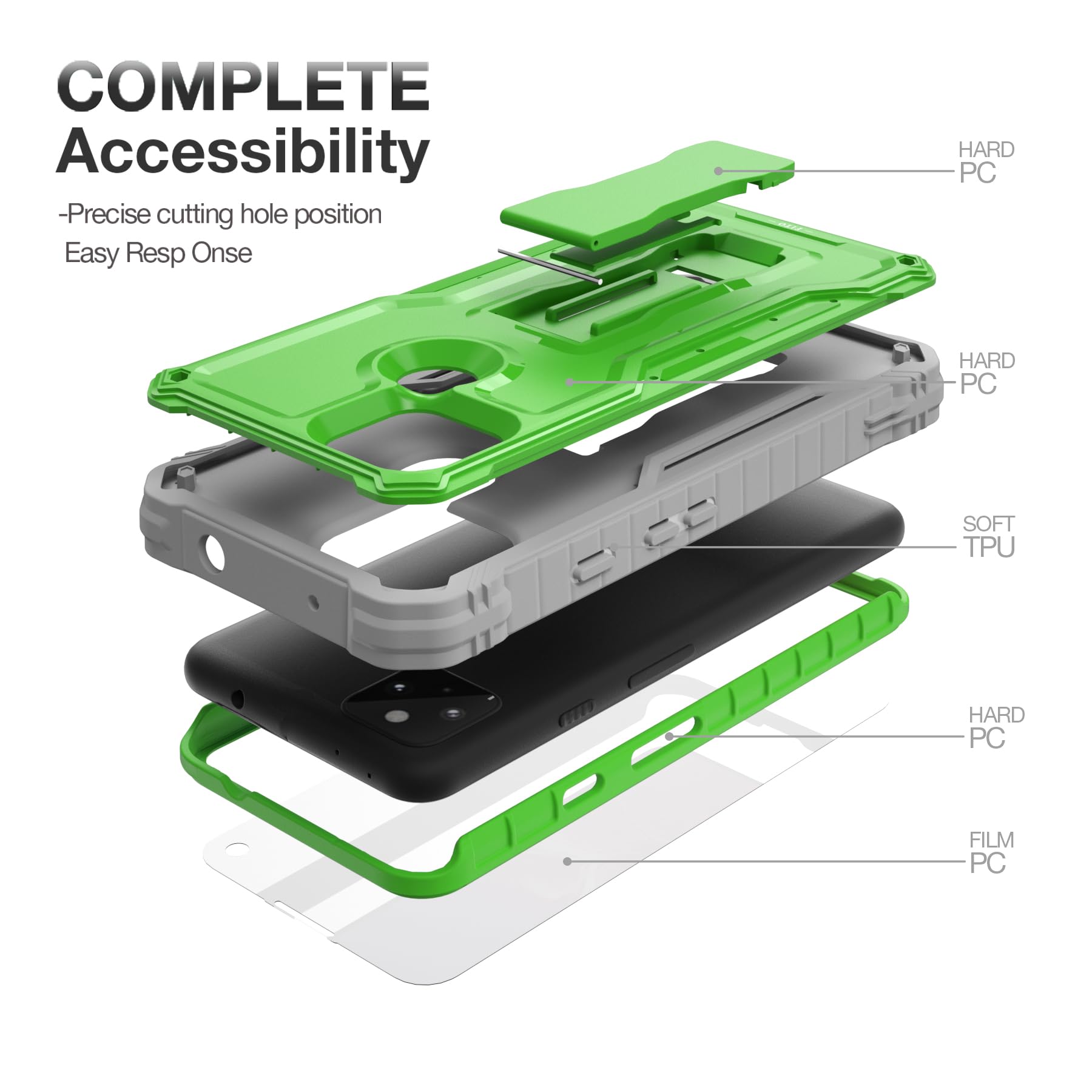 Shockproof Google Pixel 5A Case with Kickstand & Screen Protector - for Outdoor Protection
