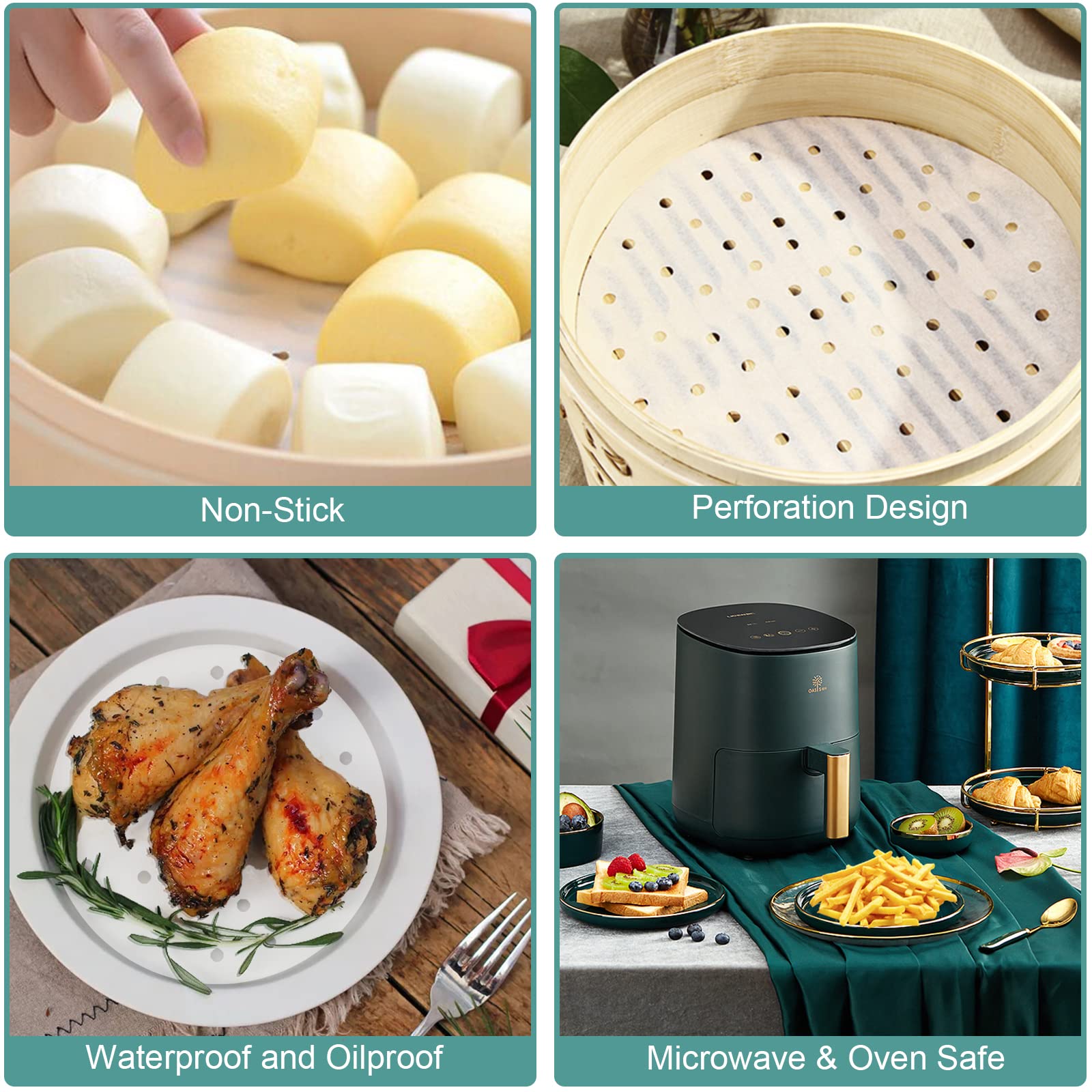 Numola 100-Pack 9-Inch Disposable Air Fryer Liners - Non-Stick Parchment Paper Sheets for Air Fryer, Oven, Microwave & Bamboo Steamer - Perfect for Healthy Cooking, Meal Prep & Easy Cleanup