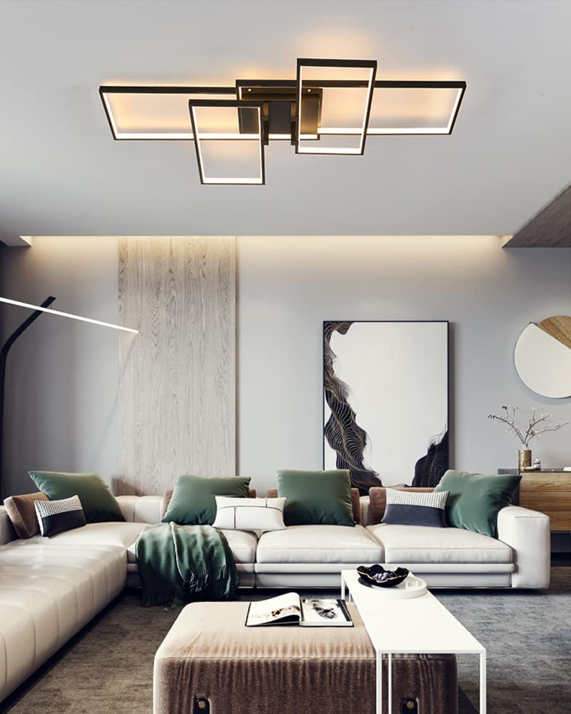 Dimmable LED Ceiling Light with Remote Control - Modern Square Acrylic Shade Hanging Lamp for Living Room, Bedroom, Kitchen & Dining Room Decor (31.5 Inch, Black) | Perfect for Ambient Lighting in Homes, Restaurants and Office Spaces