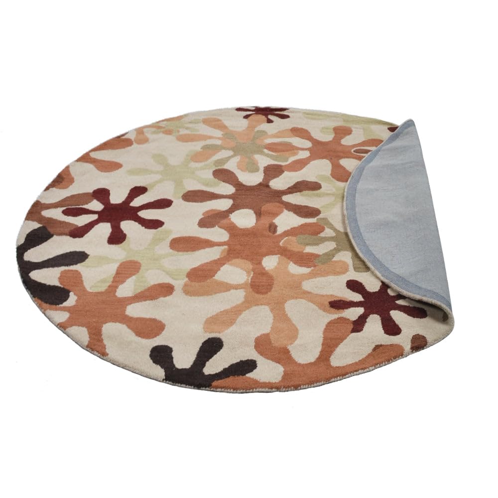 Hand Tufted Wool Eco-Friendly Round Area Rug 8'x8' - Cream Modern High Pile Thick Non-Slip Handmade Carpet for Living Room & Bedroom | Soft Contemporary Design for Cozy Home Decor (K00699)