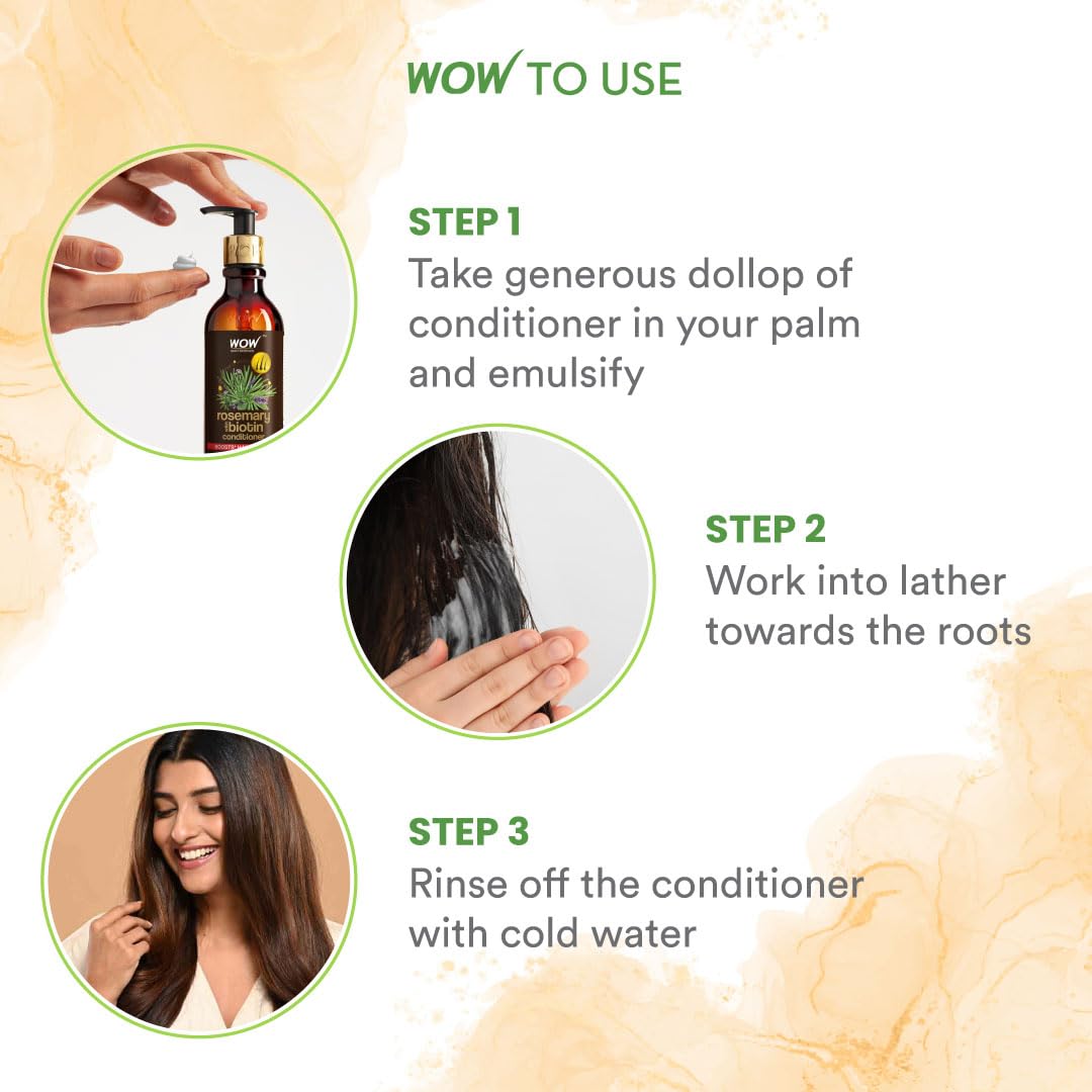 WOW Skin Science Rosemary & Biotin Hair Conditioner for Hair Growth - Anti Hair Fall, Prevents Tangles & Revives Dull Hair - 250ml (Pack of 1) - Perfect for Daily Hair Care & Damaged Hair Repair