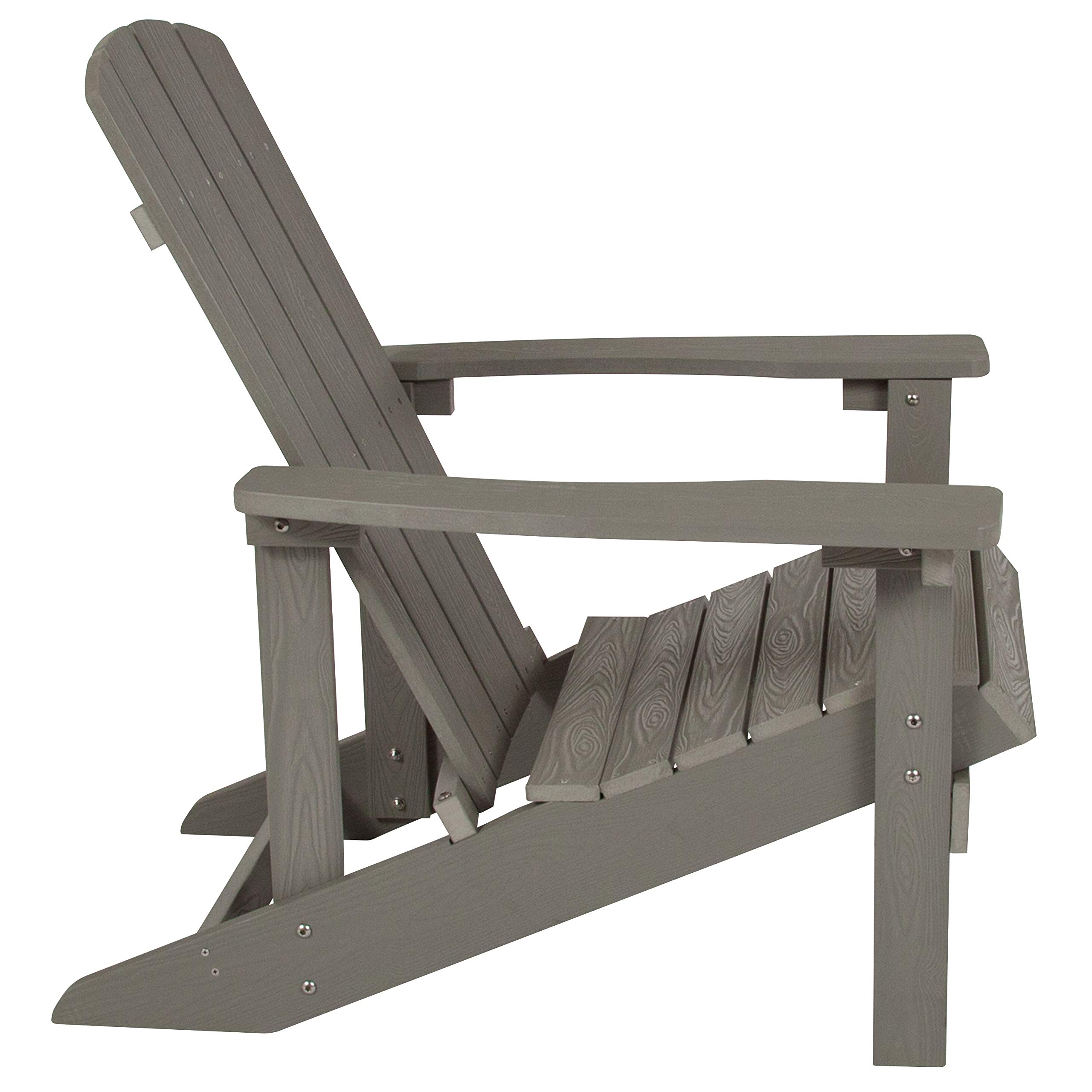Merrick Lane Riviera Adirondack Patio Chairs and Table Set - Gray Indoor/Outdoor Furniture for Backyard, Deck, Garden & Poolside Relaxation