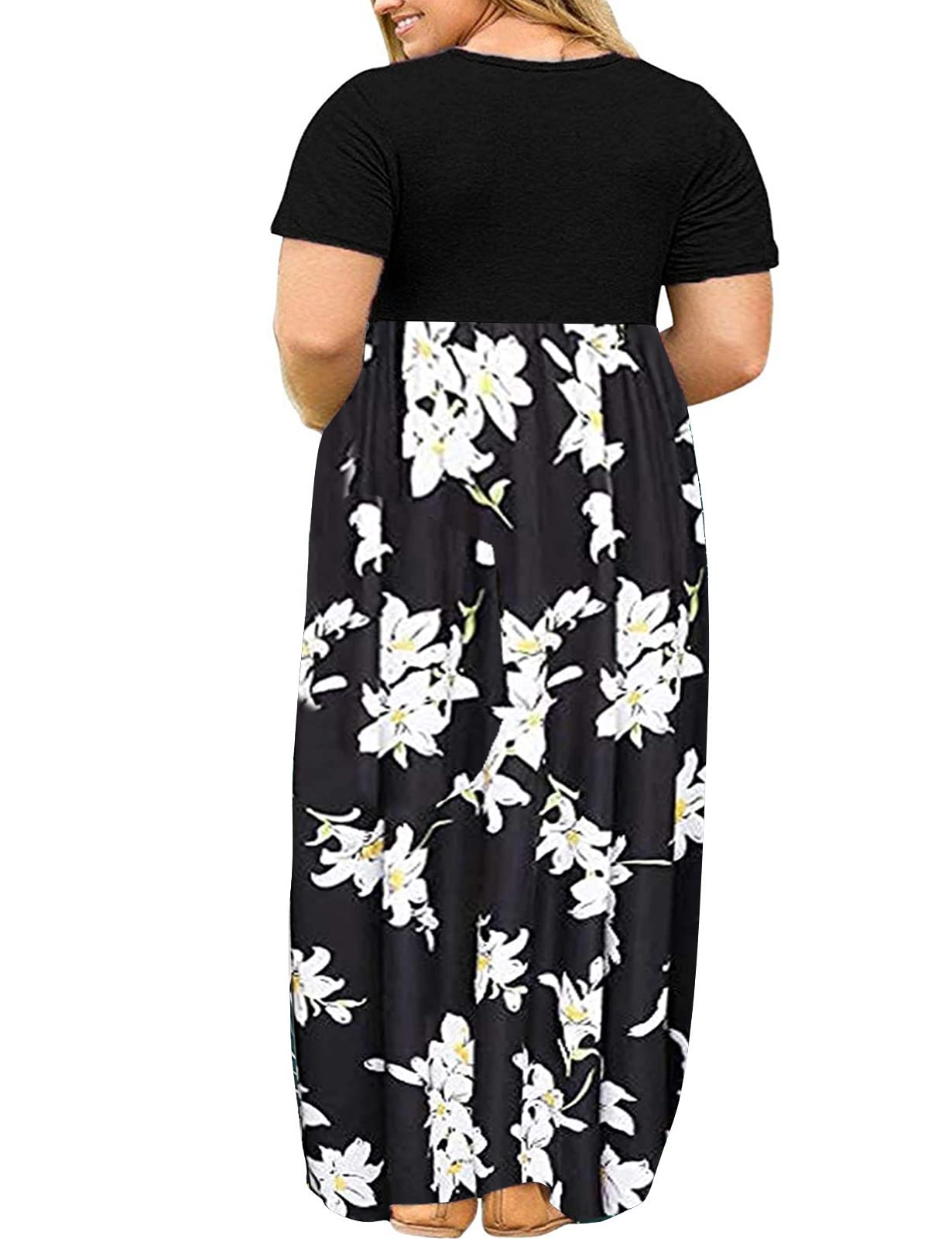 Kancystore Plus Size Women's Short Sleeve Maxi Dress with Pockets - Loose Fit Casual Summer Dress for Beach, Vacation & Outdoor Activities