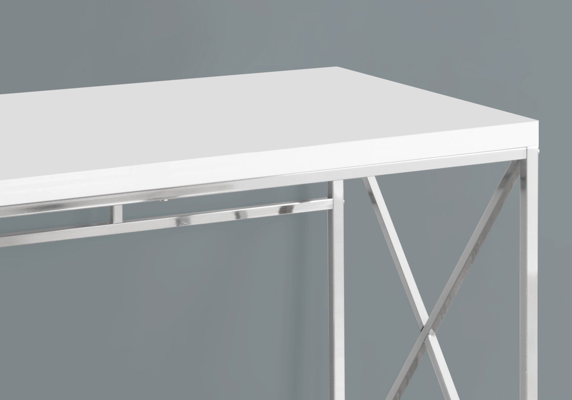 48-Inch Glossy White Computer Desk with Chrome Metal Frame - Perfect for Home Office, Gaming & Study Spaces