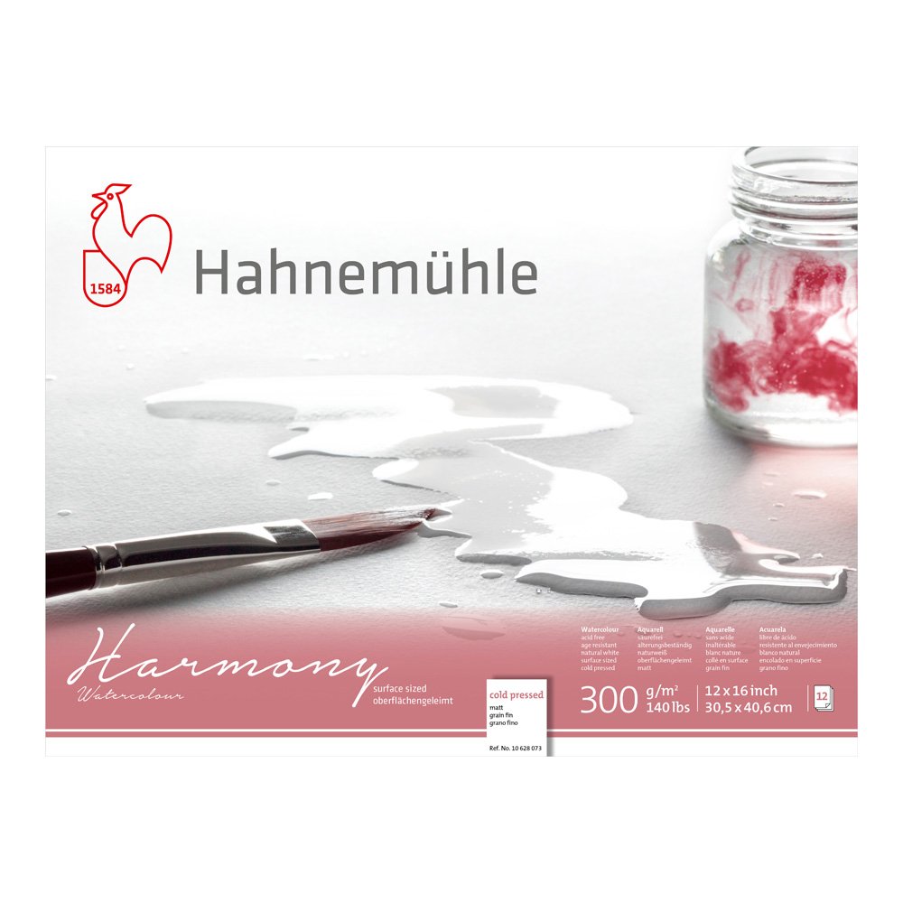 Hahnemuhle Harmony Watercolor Block - Cold Pressed 12x16 Inches, 12 Sheets White - Perfect for Professional Artists & Watercolor Painting Projects