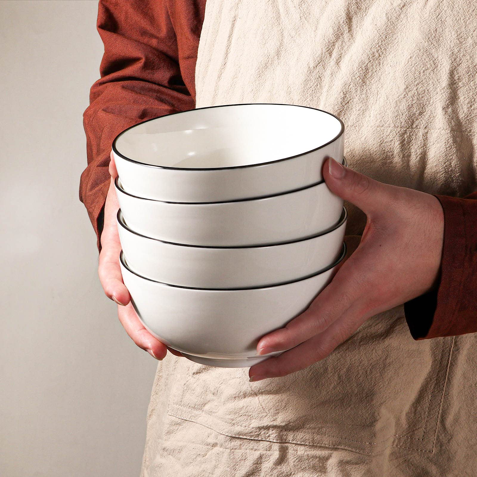 **28oz Ceramic Bowls Set of 4 - White, Microwave, Oven & Dishwasher Safe - Ideal for Salad, Pasta, Rice, Oatmeal, Pho & Ramen - Perfect for Family Dinners, Parties & Everyday Use**