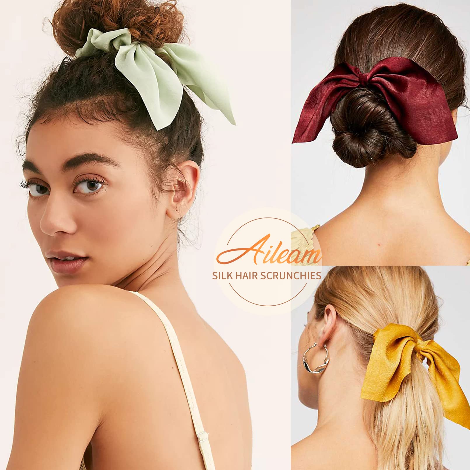 14 PCS Silk Bunny Ears Hair Scrunchies for Women - Hair Ties & Ponytail Holders for Daily Use