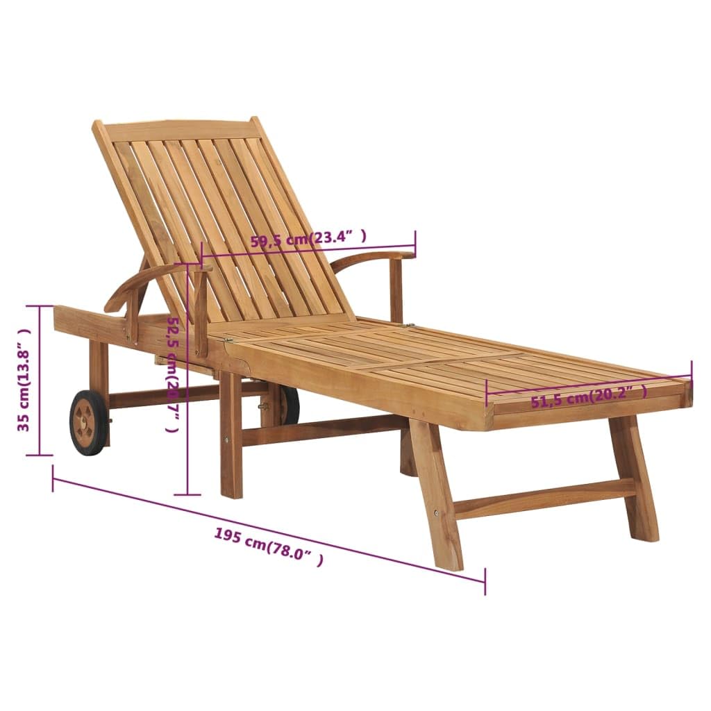 Premium Adjustable Sun Lounger with Pull-Out Table - Solid Teak Wood Outdoor Furniture Set for Patio, Poolside & Garden - Weather-Resistant Sunbed with Armrests - Perfect for Relaxing, Sunbathing & Outdoor Entertaining