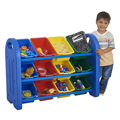 ECR4Kids 3-Tier Kids Toy Storage Organizer with 12 Colorful Bins - Blue Toy Shelf for Bedroom, Playroom & Classroom | GREENGUARD Gold Certified Toy Organizer for Boys & Girls | Perfect for Organizing Legos, Stuffed Animals & School Supplies