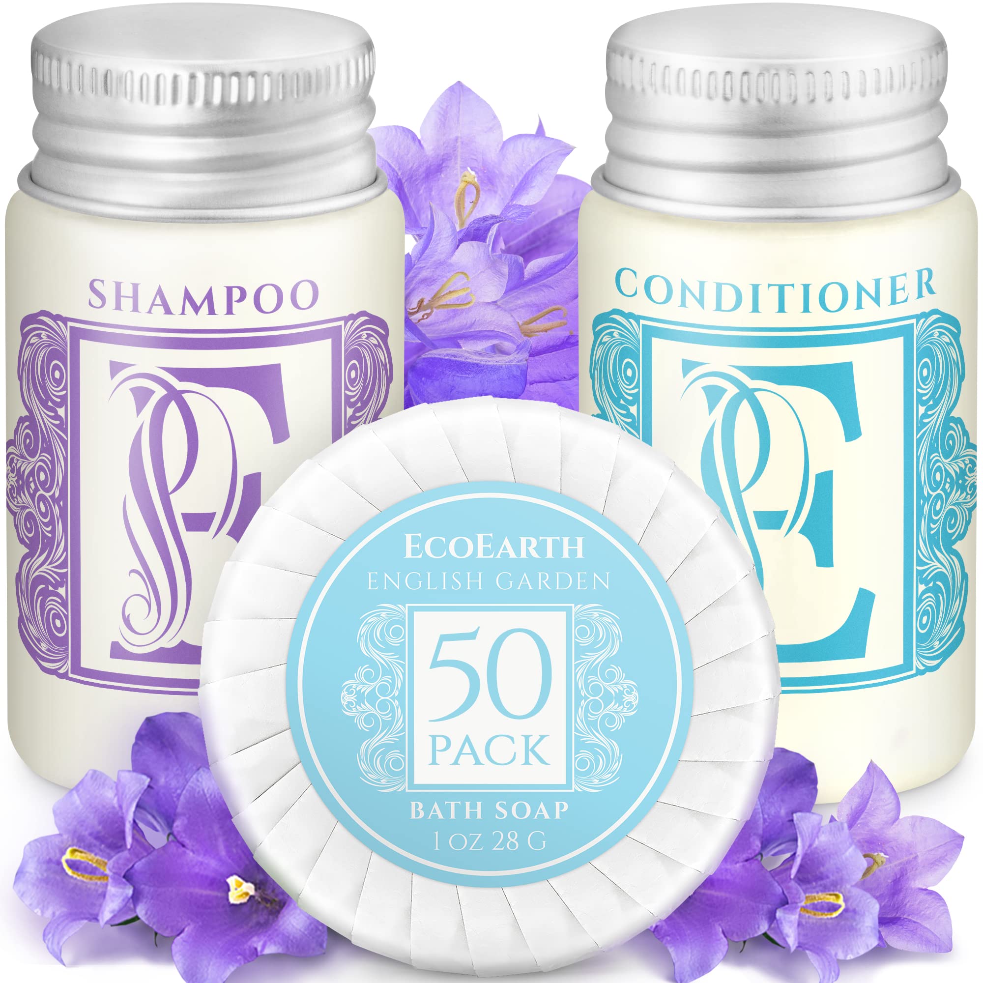 Premium Travel & Hotel Amenities Kit (1 Oz, 150 Count) - Luxury Guest Toiletries Set with 50 Round Soaps, 50 Shampoos & 50 Conditioners - Eco-Friendly Hotel Supplies for Hospitality Business, Spas & Vacation Rentals