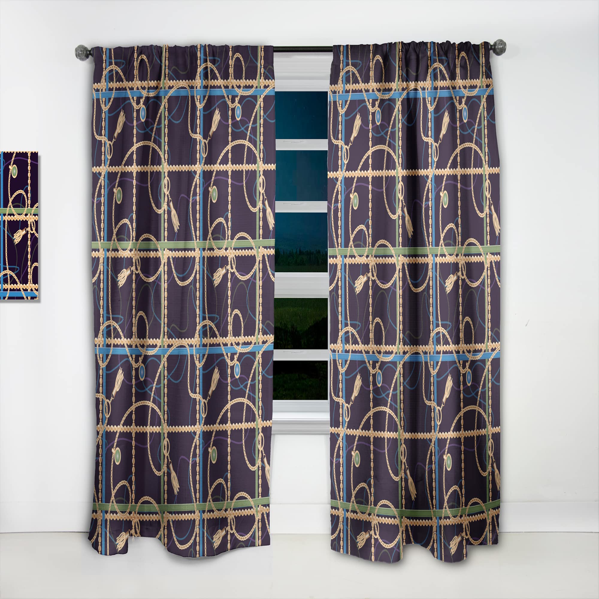 Trendy Gold Chain Pattern Thermal Insulated Curtains for Bedroom & Living Room - Single Panel 52x95 Inches - Elegant Window Drapes for Home Decor, Blackout & Energy Saving