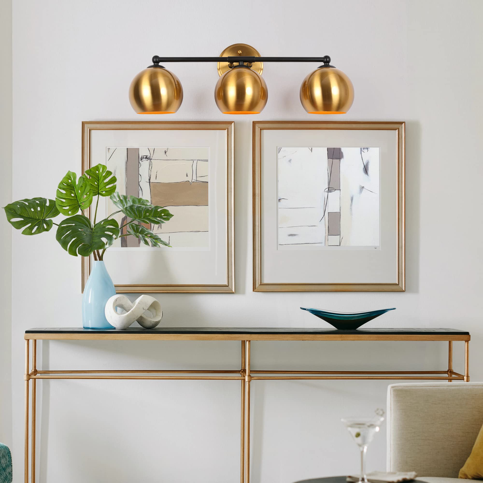 Modern Gold Bathroom Vanity Lights - 3 Light Fixture with Metal Shades for Mirror