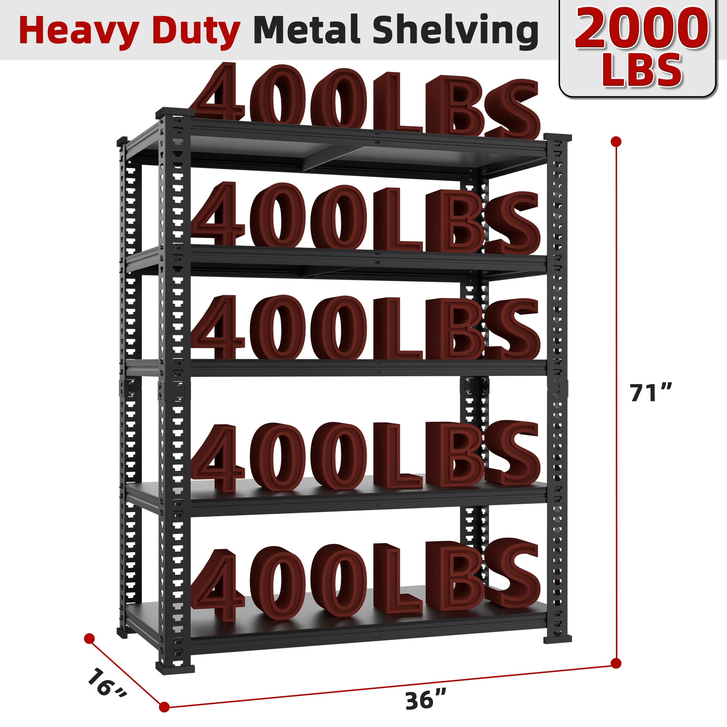 Heavy Duty 5-Tier All Metal Garage Storage Shelves - 36