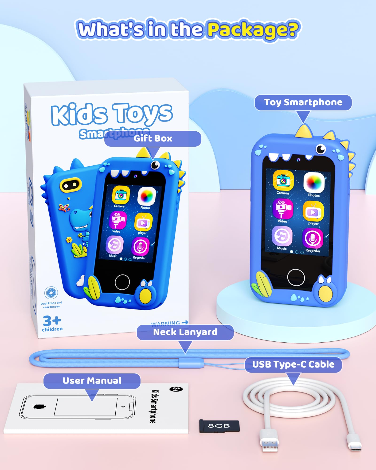 Smartphone Toy for Kids - Interactive Play Phone with Music, Dual Camera & Dinosaur Games - Best Gift for Boys & Girls Ages 3-8 - Perfect for Birthday, Pretend Play & Early Learning