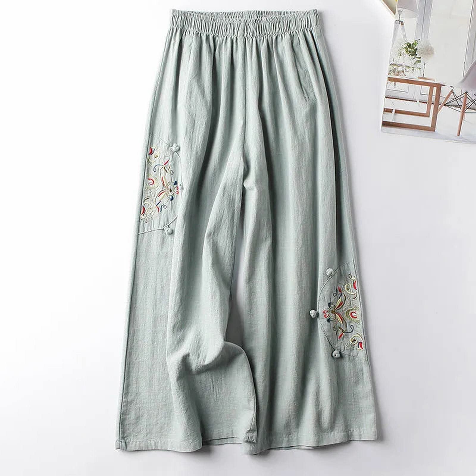 Women's Linen Palazzo Pants - Summer Fashion Low Waist Lounge Pants with Slim Fit for Office & Casual Wear | Breathable Comfort for Work, Travel & Relaxation