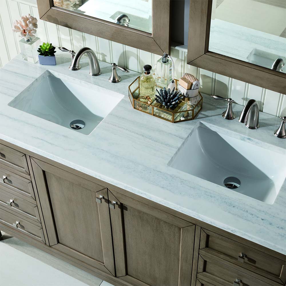 James Martin Vanities Chicago Collection 60-inch Double Bathroom Vanity in Whitewashed Walnut with Optional Countertops - Perfect for Master Bathroom Renovation and Modern Home Decor