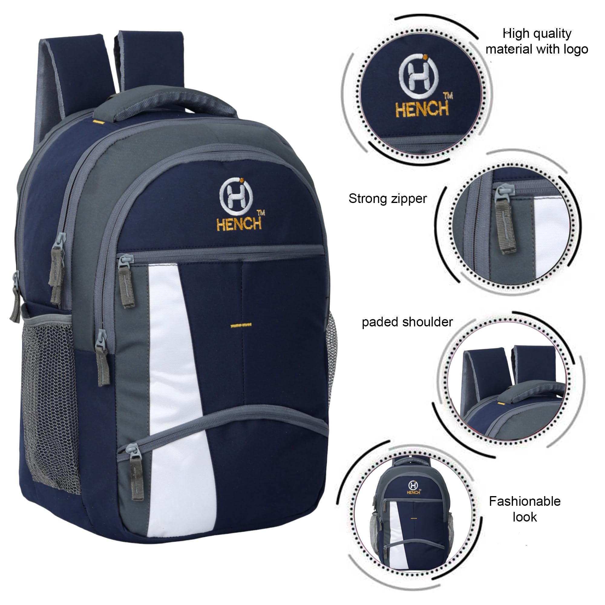 Waterproof School Backpack for College Students - Durable Laptop Bag with Analog Watch for Men & Women (Navy Blue) - Perfect for School, Travel & Outdoor Activities