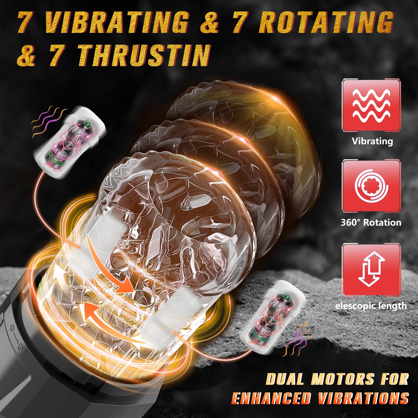 Premium Male Masturbator for Men - Upgraded 7-in-1 Vibrating, Rotating, Thrusting & Licking Penis Trainer | 3D Textured Blowjob Pocket Pussy Stroker | Perfect for Solo Play, Couples Fun & Discreet Pleasure