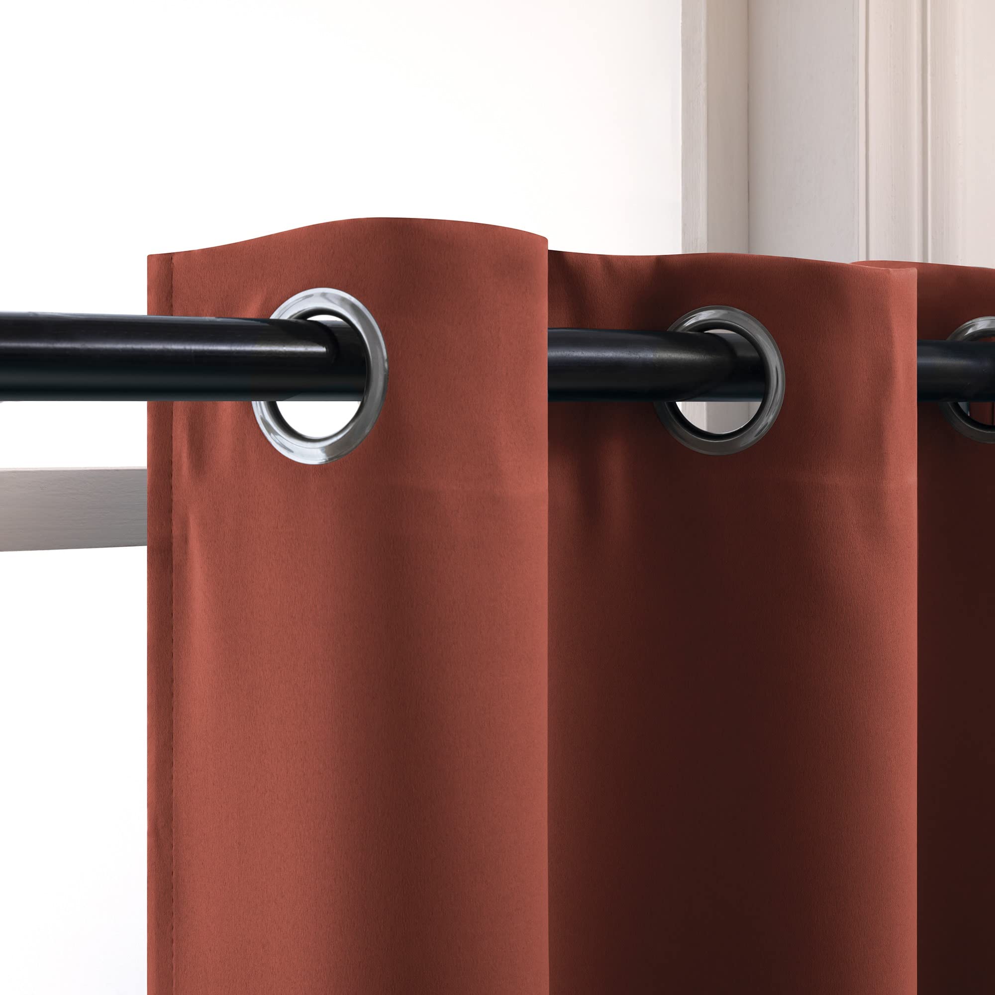 Burnt Orange Pumpkin Rust Short Blackout Curtains - 24 Inch Length for Kitchen, Bathroom, Camper & RV - Room Darkening Grommet Cafe Curtains in Terracotta, Ochre & Tangerine - Perfect for Fall Decor, Cozy Home & Seasonal Window Treatments