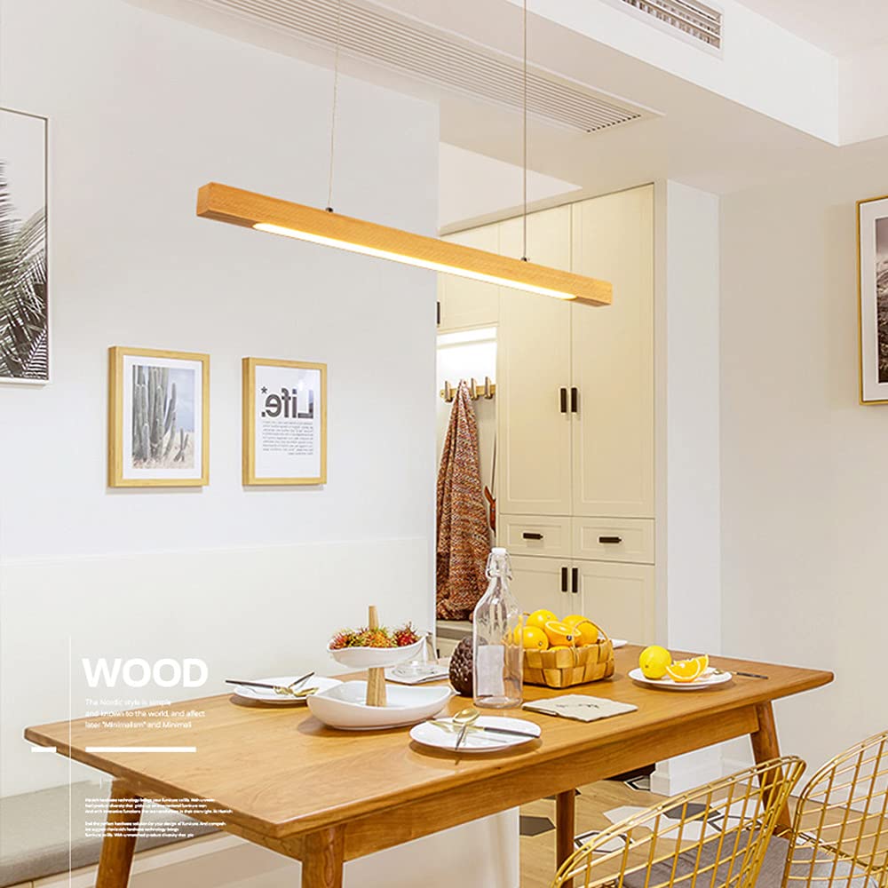 Modern LED Wood Pendant Light - Minimalist Hanging Chandelier for Dining Room, Kitchen Island & Bedroom | Energy-Efficient Wooden Ceiling Lamp for Home Decor | Perfect Over Tables, Countertops and Living Areas