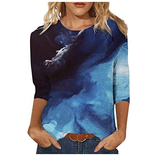 Women's Summer Tops - Casual Printed Mid-Length Sleeve Crew Neck Tee Shirt (Navy Blue, XXL) | Perfect for Beach Outings, Vacation Wear & Everyday Casual Style