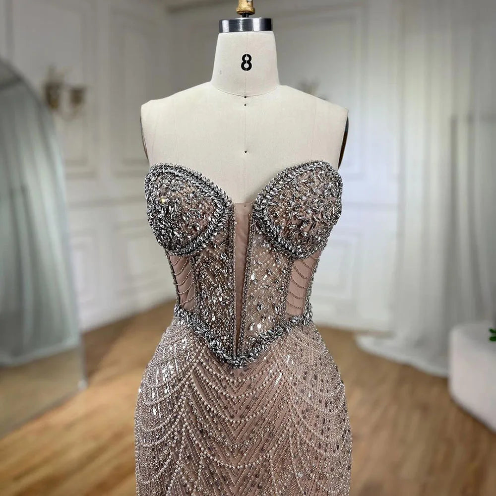 Luxury Nude Mermaid Evening Dresses with Beaded Design for Women - Arabic Wedding Gowns & Party Dresses 2025 Collection | Perfect for Weddings, Galas & Formal Events