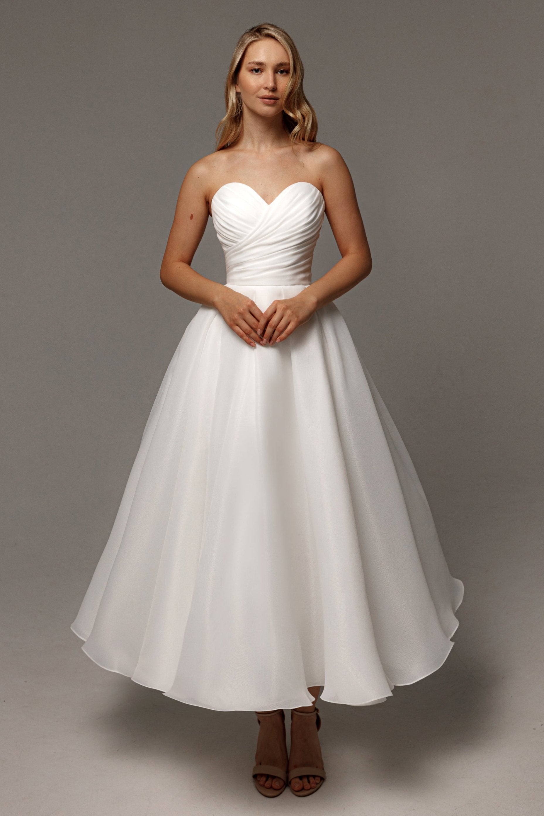 Elegant Organza Midi Wedding Dress Lamia - Perfect for Beach, Garden & Outdoor Ceremonies