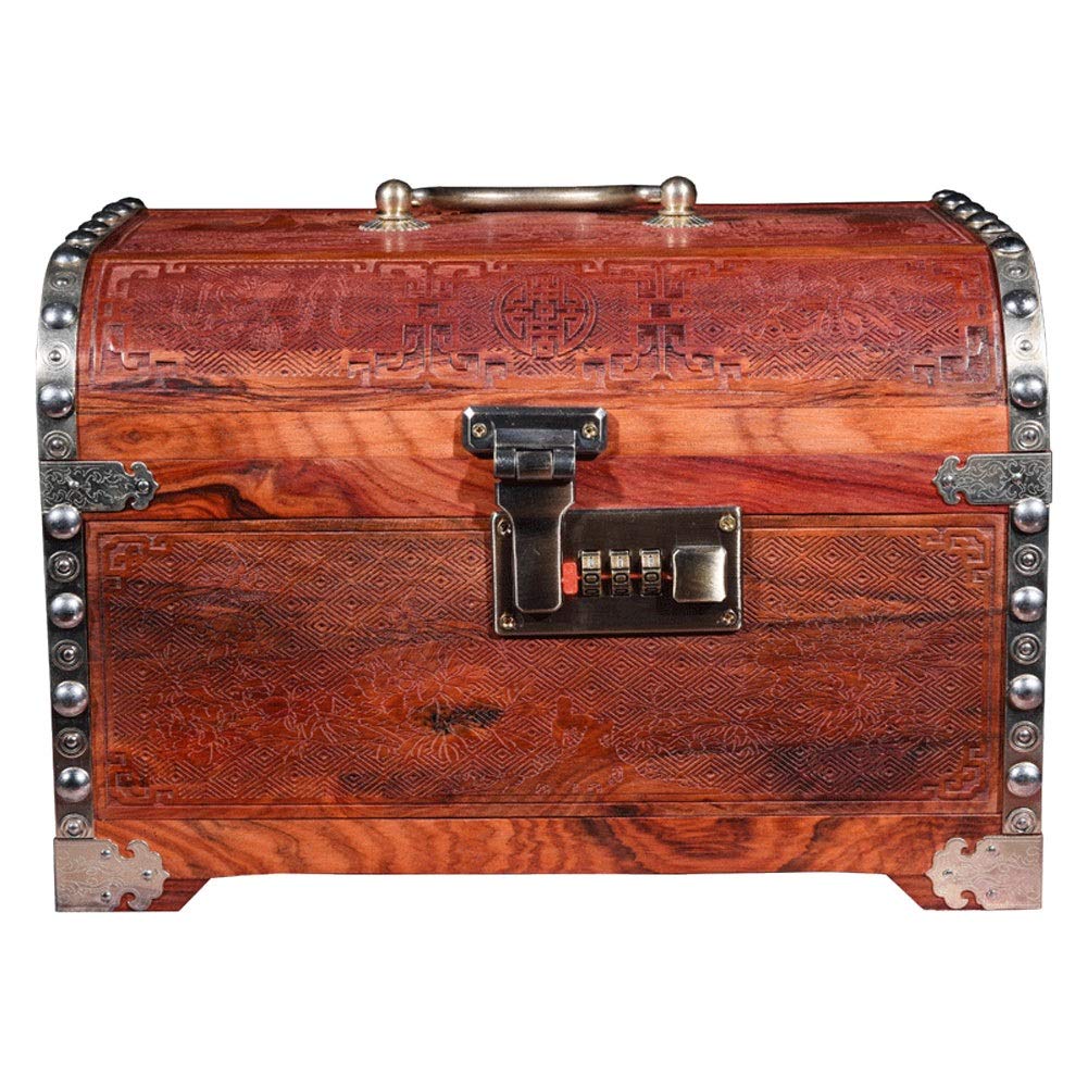 Large Red Rosewood Jewelry Box with Mirror - Solid Wood Decorative Storage Box for Bedroom & Dressing Table - Vintage Jewelry Organizer (26x18x17.5cm, Brown) - Perfect for Gift Giving, Wedding Accessories & Home Decor