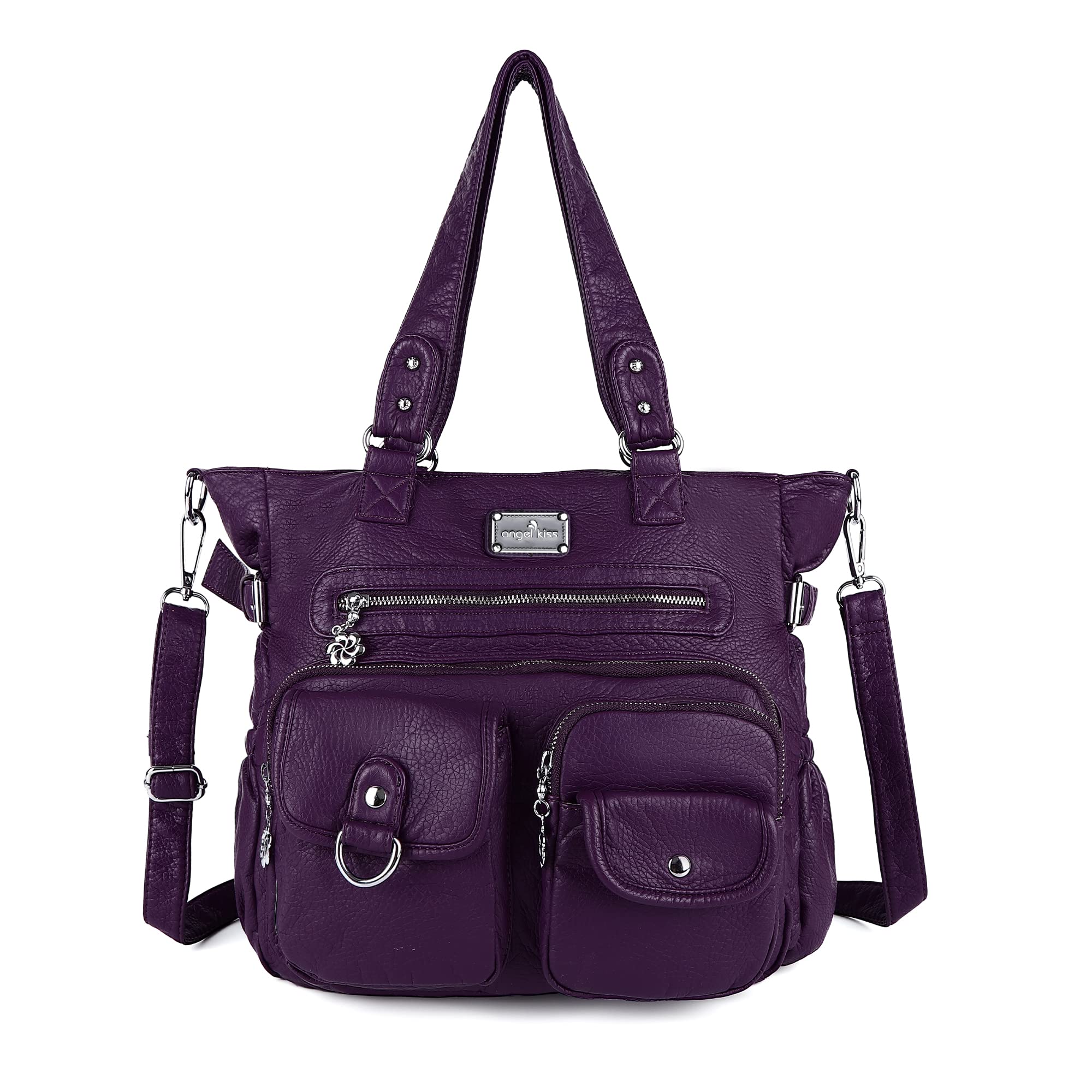 Angelkiss Women's PU Tote Shoulder Bag with Pockets - Perfect for Work & Travel