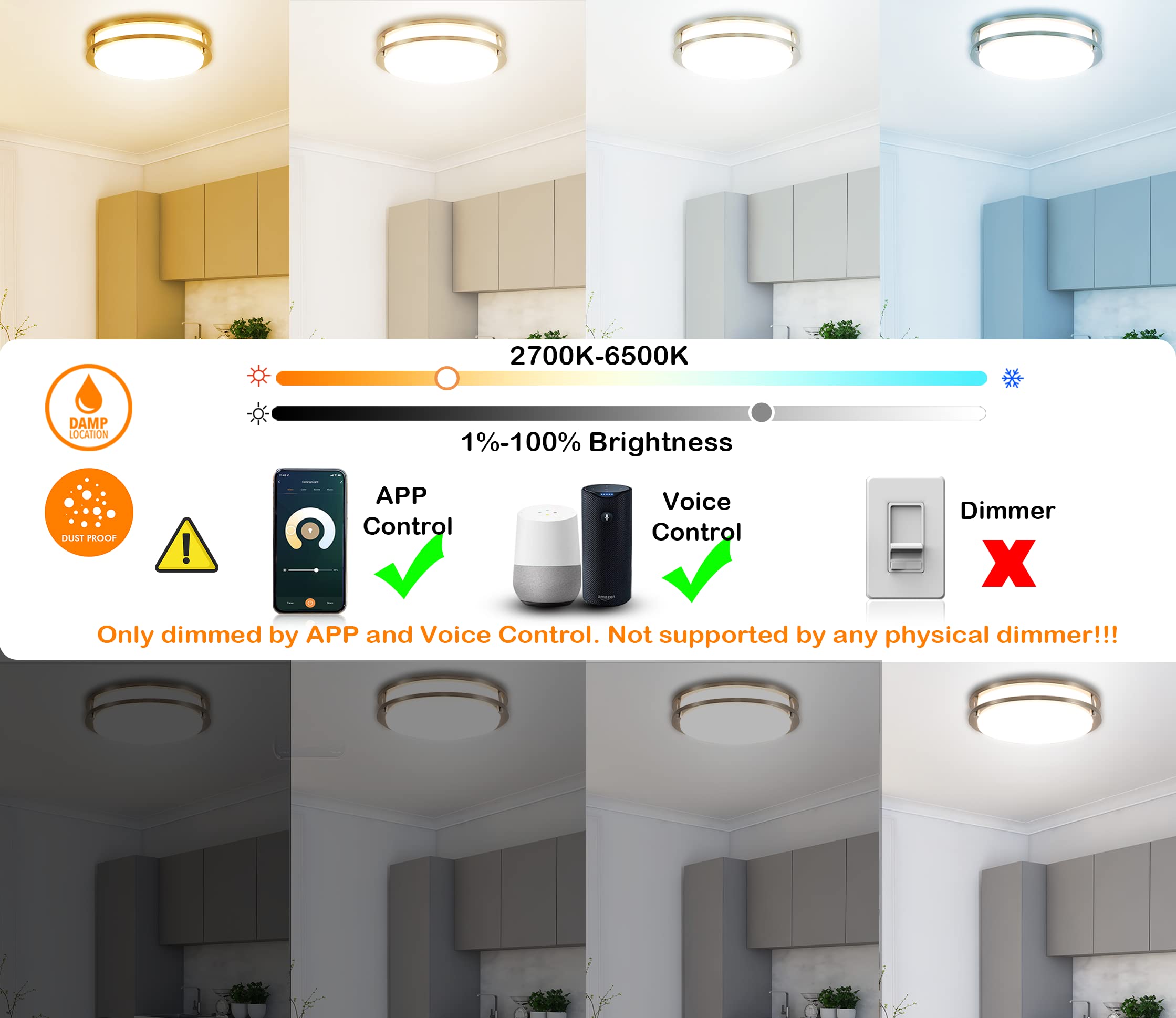 CLOUDY BAY Smart Recessed Ceiling Lights 2 Pack - Multicolor RGB LED with 800 Lumens & 2700K-6500K CCT - Voice Control via Alexa/Google Assistant - App & Timer Function - Perfect for Living Room, Bedroom & Kitchen Lighting