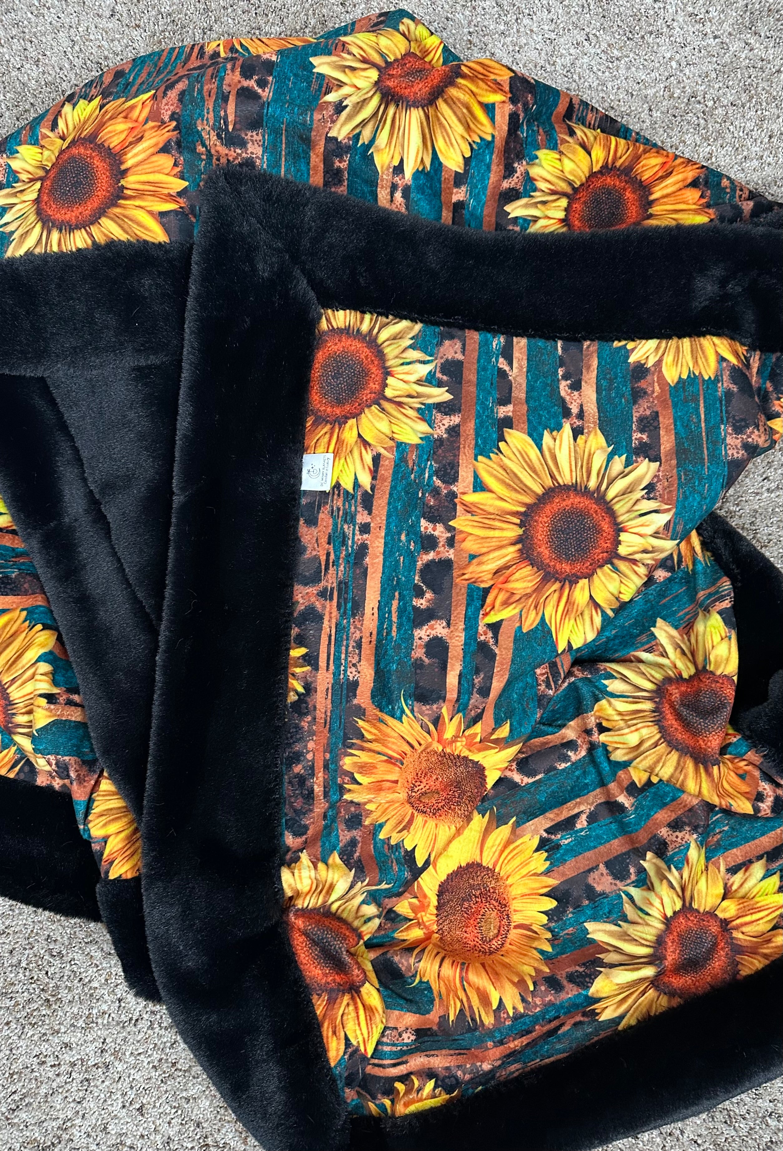 Soft Sunflower Leopard Print Western Style Black Baby Seal Minky Blanket 56x80 Inches - Cozy Large Luxe Blanket for Nursery, Bedroom & Couch
