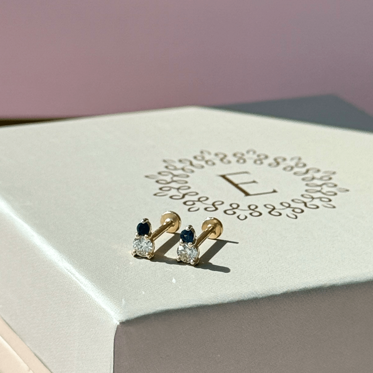 14k Yellow Gold Diamond and Sapphire Flat Back Earrings for Women - Elegant Stud Earrings for Daily Wear, Parties, and Special Occasions