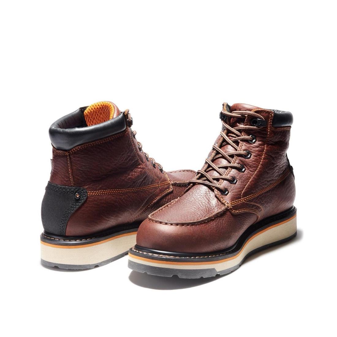 Gridworks 6 Inch Soft Toe Waterproof Work Boots for Men - Brown Leather Safety Shoes for Construction, Hiking & Outdoor Activities