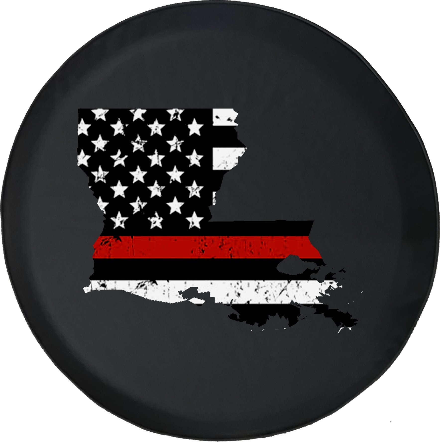 Black Tire Cover with Thin Red Line Distressed American Flag - 31 Inch for Trucks, SUVs & RVs - Louisiana Caps Supply | Durable Weatherproof Protection for Off-Road & Camping Adventures